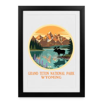 Chemise du parc national de Grand Teton, Wyoming, États-Unis - Affiche encadrée (27 × 37 cm) - noir - Devant
