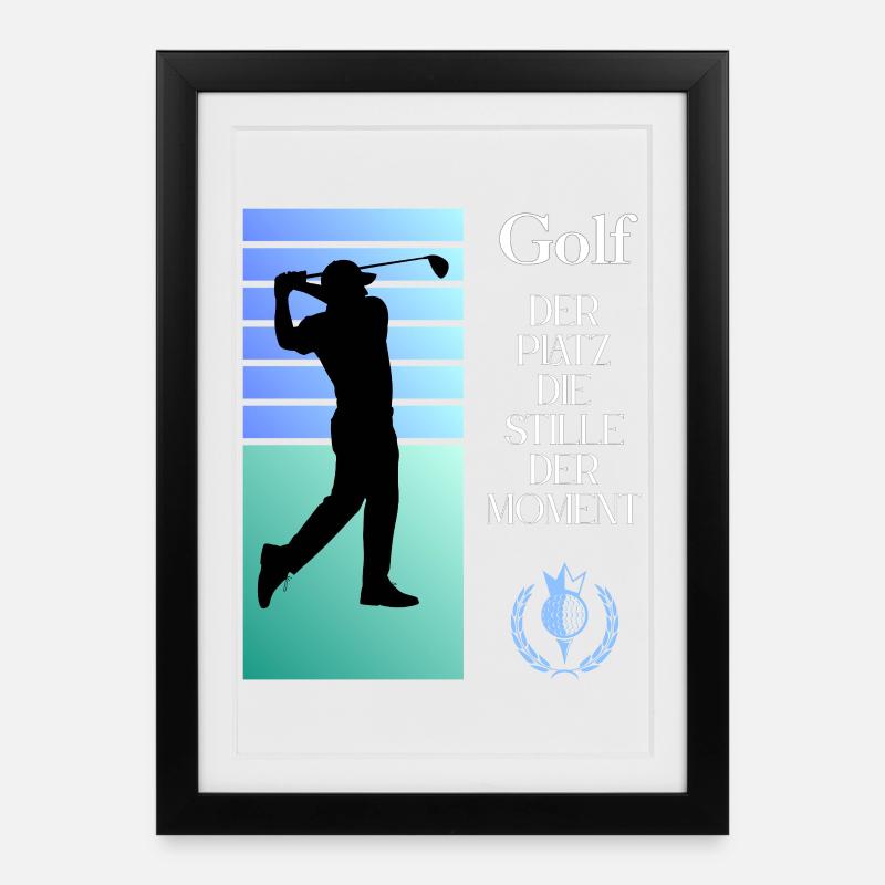 Silhouette de golf Le silence dans l’instant - Affiche encadrée (27 × 37 cm) - noir