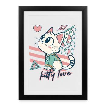 Kitty Love Geometric Pop Art - Framed poster (27 × 37 cm) - black - Front