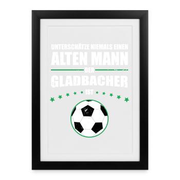 Vieil homme - Ventilateur de Mönchengladbach | Édition Vintage - Affiche encadrée (27 × 37 cm) - noir - Devant