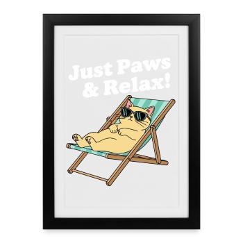 Relax cat in deck chair - Framed poster (27 × 37 cm) - black - Front