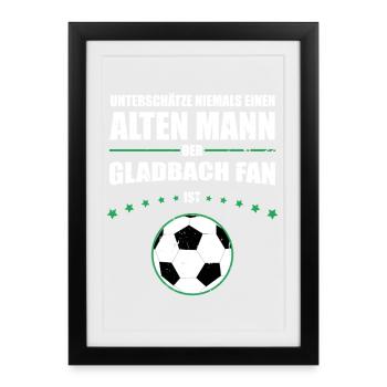 Mönchengladbach Geschenk Hooligan Ultras Retro - Gerahmtes Poster (27 × 37 cm) - Schwarz - Vorne
