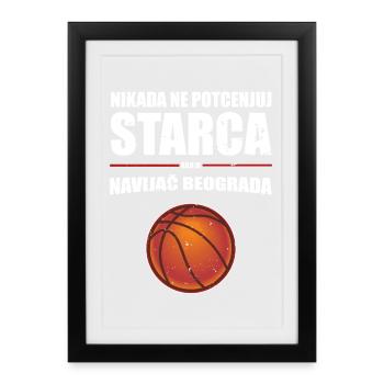 Nikada ne potcenjuj starca koji je navijač Beograd - Framed poster (27 × 37 cm) - black - Front