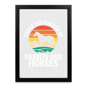 Lapins Et Chevaux Équitation Équestre - Affiche encadrée (27 × 37 cm) - noir - Devant