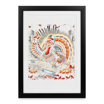 Thanksgiving DJ Turquie Fête Automne Vibes Tee - Affiche encadrée (27 × 37 cm) - noir - Devant