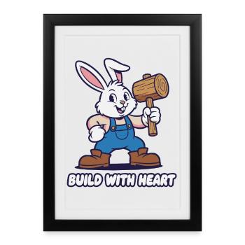 Rabbit with Hammer – Heart Building Motif - Framed poster (27 × 37 cm) - black - Front