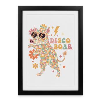 Techno disco Boar Boar Party Disco Ball Drôle - Affiche encadrée (27 × 37 cm) - noir - Devant