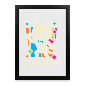 Motif squelette de chat Ronronnement - Affiche encadrée (27 × 37 cm) - noir - Devant