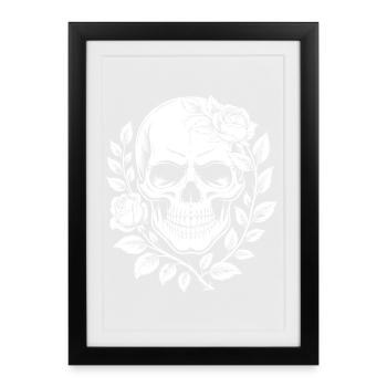 Crâne avec couronne de fleurs - Affiche encadrée (27 × 37 cm) - noir - Devant