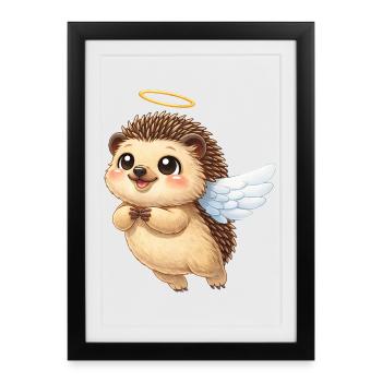 Ange de dessin animé hérisson mignon avec des ailes - Affiche encadrée (27 × 37 cm) - noir - Devant