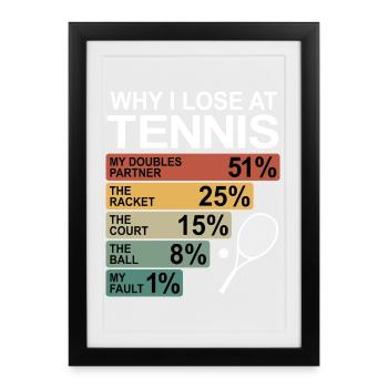 Pourquoi je perds au tennis | Tennis amusant - Affiche encadrée (27 × 37 cm) - noir - Devant