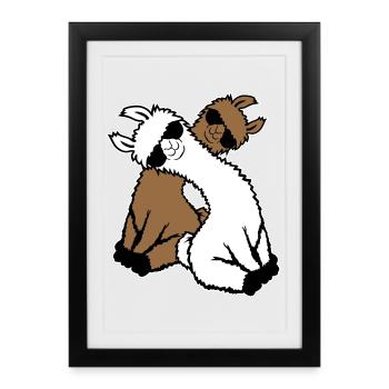 Deux lamas paire 2 amis Équipe de lunettes de soleil cool - Affiche encadrée (27 × 37 cm) - noir - Devant