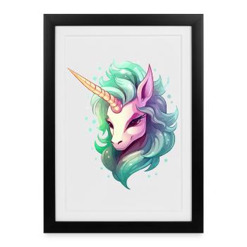 Unicorn head in rainbow hair - Framed poster (27 × 37 cm) - black - Front