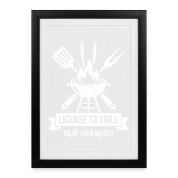 Licence de grill – Meat Your Match - Affiche encadrée (27 × 37 cm) - noir - Devant