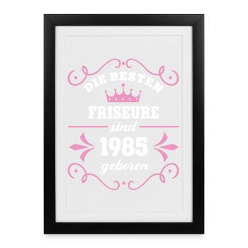 Anniversaire de coiffeur 1985 Coiffeur vintage - Affiche encadrée (27 × 37 cm) - noir - Devant