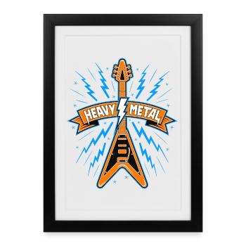 Heavy Metal Banner with Guitar - Framed poster (27 × 37 cm) - black - Front