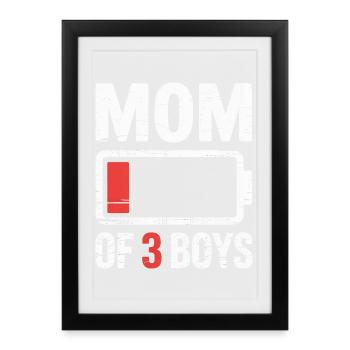 Maman de 3 garçons Batterie faible - Affiche encadrée (27 × 37 cm) - noir - Devant