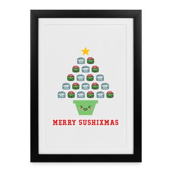 Cute Sushi Love Xmas Kawaii Merry Sushixmas - Framed poster (27 × 37 cm) - black - Front