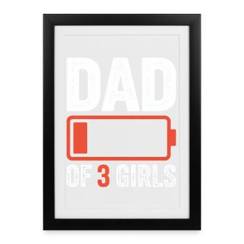 Icône de piles Papa de 3 filles - Affiche encadrée (27 × 37 cm) - noir - Devant