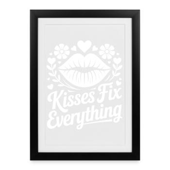 Kisses Save All Lips Design - Framed poster (27 × 37 cm) - black - Front
