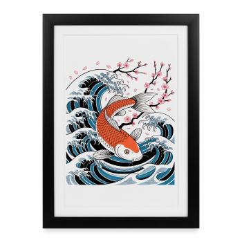 Sakura Wave Koi Japanese Art - Framed poster (27 × 37 cm) - black - Front
