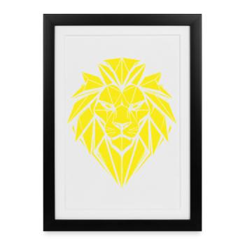 Geometric Lion in Yellow - Framed poster (27 × 37 cm) - black - Front
