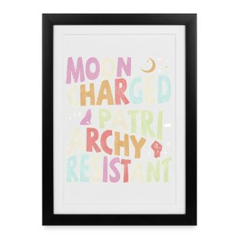 Moon charged, patriarchy resistant - pastel - Framed poster (27 × 37 cm) - black - Front