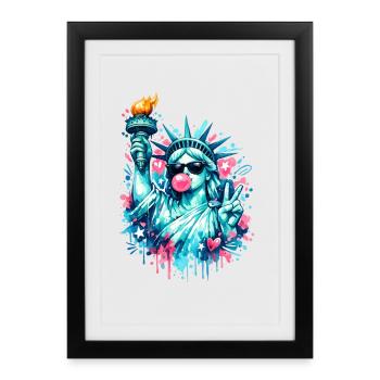 Cool Statue of Liberty with sunglasses & bubblegum - Framed poster (27 × 37 cm) - black - Front
