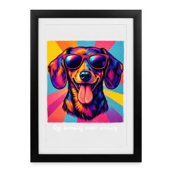 Lustiger Pop Art Dackel Less Meanies More Weenies - Gerahmtes Poster (27 × 37 cm) - Schwarz - Vorne