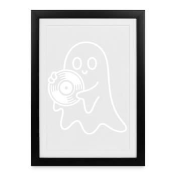 Ghost with vinyl record - Framed poster (27 × 37 cm) - black - Front