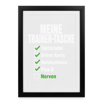 Handball Trainer Tasche – Taktiktafel & Plan B - Gerahmtes Poster (27 × 37 cm) - Schwarz - Vorne