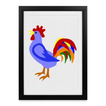 Coq coloré dans la conception artistique - Affiche encadrée (27 × 37 cm) - noir - Devant