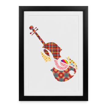 beau violon patchwork avec clé de sol - Affiche encadrée (27 × 37 cm) - noir - Devant