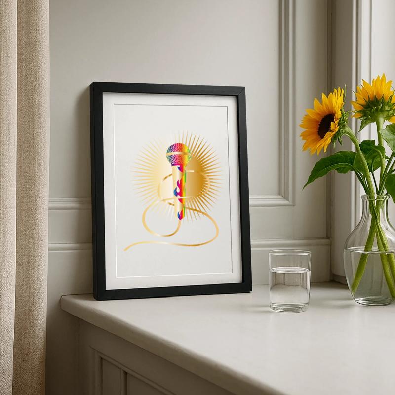 golden microphone with rainbow elements Framed poster (27 × 37 cm)