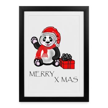 L'ours panda souhaite Joyeux X Mas, Joyeux Noël - Affiche encadrée (27 × 37 cm) - noir - Devant