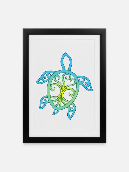 Blaue und gelbe Meeresschildkröten-Symbol - Gerahmtes Poster (27 × 37 cm) - Schwarz