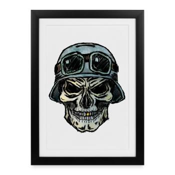 Tête de mort crazy biker avec casque - Affiche encadrée (27 × 37 cm) - noir - Devant