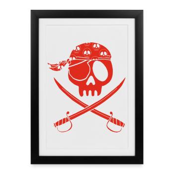 Crâne de pirate rouge - Affiche encadrée (27 × 37 cm) - noir - Devant