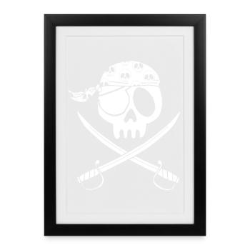 Crâne de pirate blanc - Affiche encadrée (27 × 37 cm) - noir - Devant
