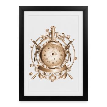 Steampunk watch in antique look with gears - Framed poster (27 × 37 cm) - black - Front