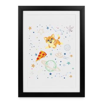 Playful Cat in Cosmic Space Scene - Framed poster (27 × 37 cm) - black - Front