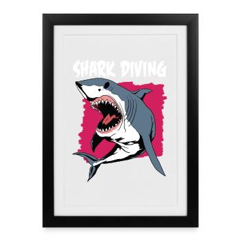 Shark Diving | Plongée Avec Les Requins - Affiche encadrée (27 × 37 cm) - noir - Devant
