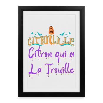 Citrouille citron qui a la trouille chauve souris - Affiche encadrée (27 × 37 cm) - noir - Devant