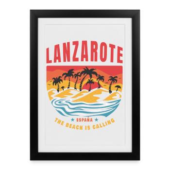 Design de plage de Lanzarote Espana - Affiche encadrée (27 × 37 cm) - noir - Devant