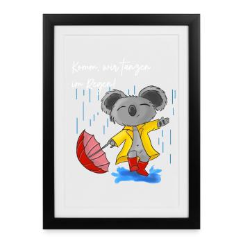 Niedlicher Koala mit Regenschirm - Gerahmtes Poster (27 × 37 cm) - Schwarz - Vorne