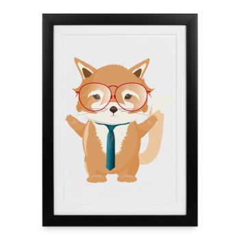 Enchanteur petit renard avec lunettes et cravate - Affiche encadrée (27 × 37 cm) - noir - Devant