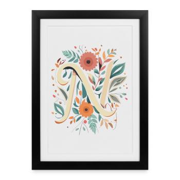 N typography floral - Framed poster (27 × 37 cm) - black - Front