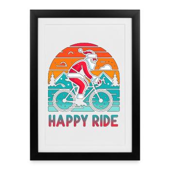 Illustration de cyclisme du Père Noël festif - Affiche encadrée (27 × 37 cm) - noir - Devant