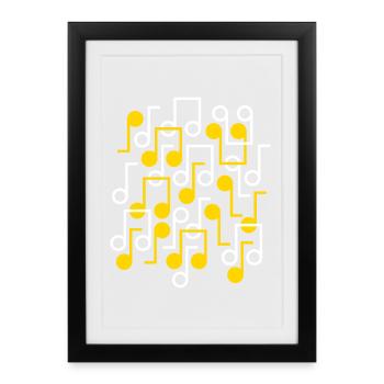 Notes de musique Style rétro motif - Affiche encadrée (27 × 37 cm) - noir - Devant