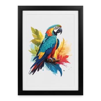 Bunter Papagei - Gerahmtes Poster (27 × 37 cm) - Schwarz - Vorne